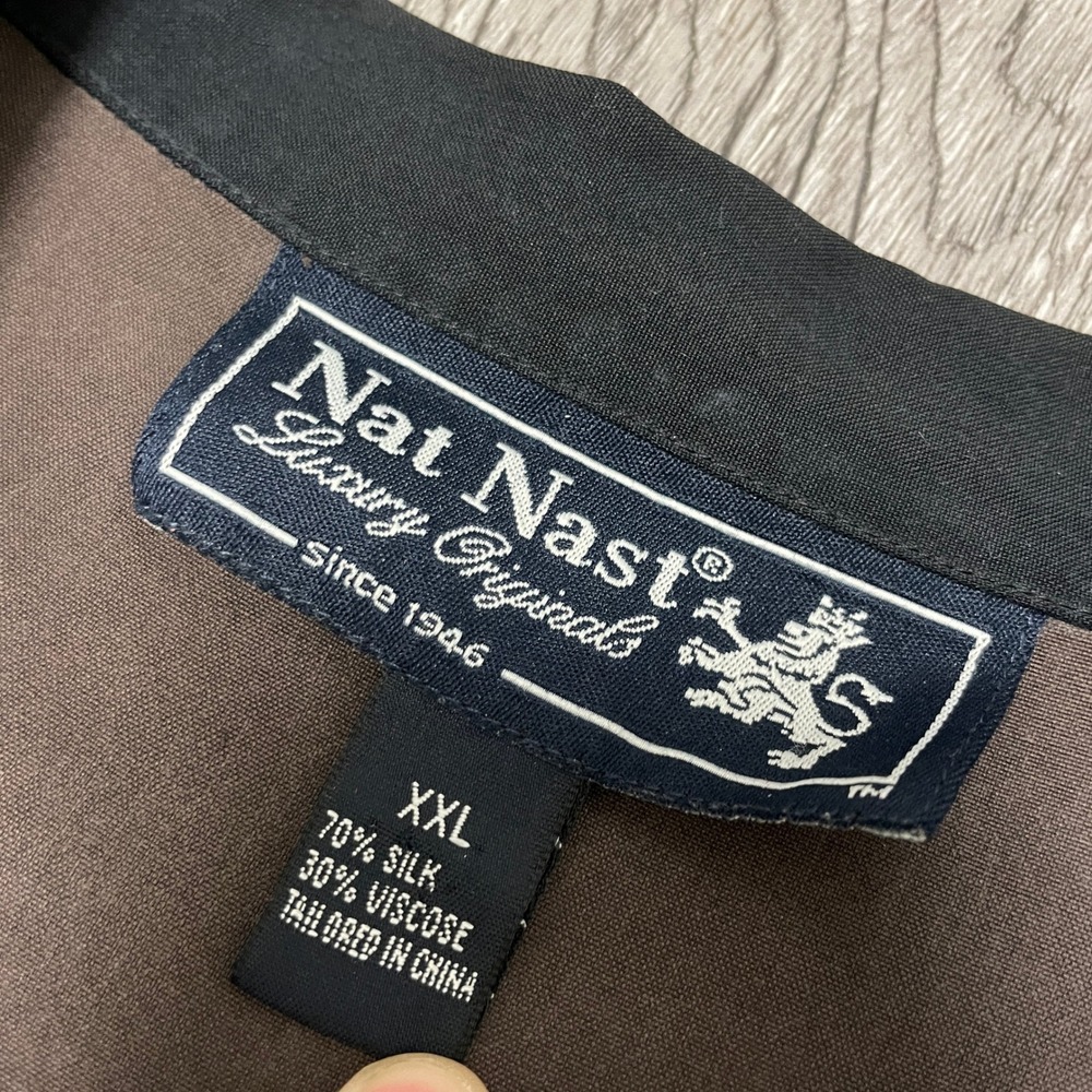 Nat Nast Shirt Mens XXL Cigar Brown Silk Rockabilly Bowling Cuban Vintage - Picture 7 of 7